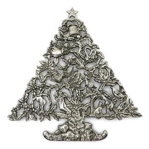 Vintage Silver-Plated Christmas Tree Holiday Trivet Wall Hanging Likely Godinger